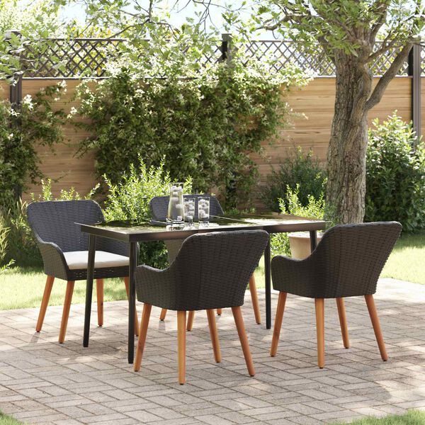 vidaXL Garden Dining Set with Cushion 5 pcs Black Poly Rattan