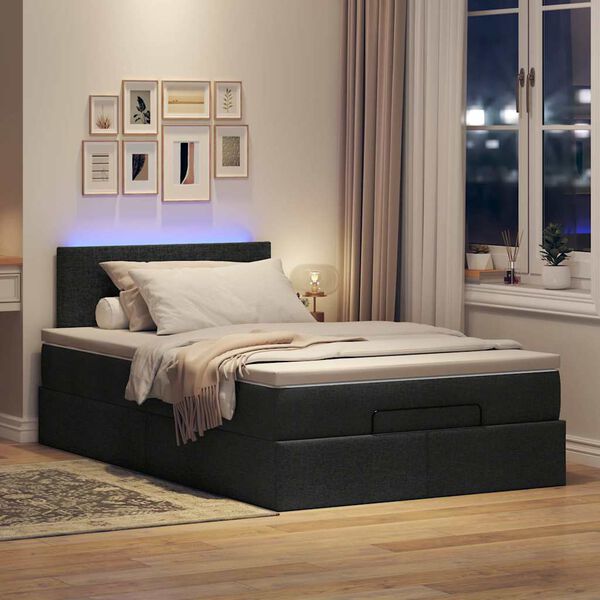 vidaXL Ottoman Bed with Mattress & LEDs Black King Single Fabric