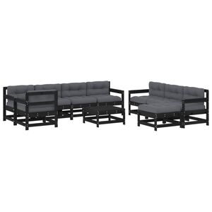 vidaXL 10 Piece Garden Lounge Set with Cushions Black Solid Wood