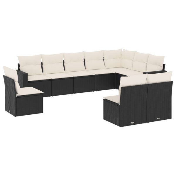 vidaXL 10 Piece Garden Sofa Set with Cushions Black Poly Rattan