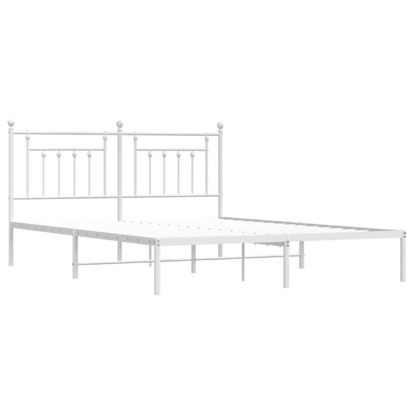 vidaXL Metal Bed Frame without Mattress with Headboard White 180x200cm