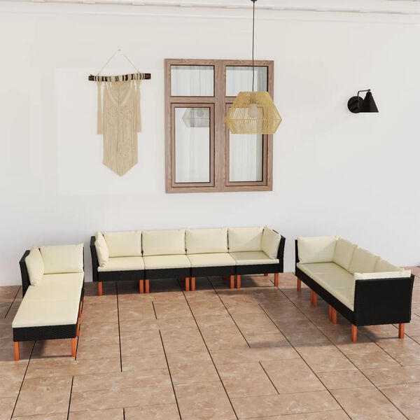vidaXL 10 Piece Garden Lounge Set with Cushions Poly Rattan Black