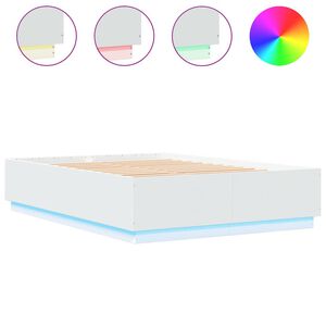 vidaXL Bed Frame with LED without Mattress White 150x200 cm King Size