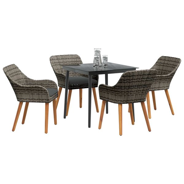 vidaXL Garden Dining Set with Cushion 5 pcs Grey Poly Rattan