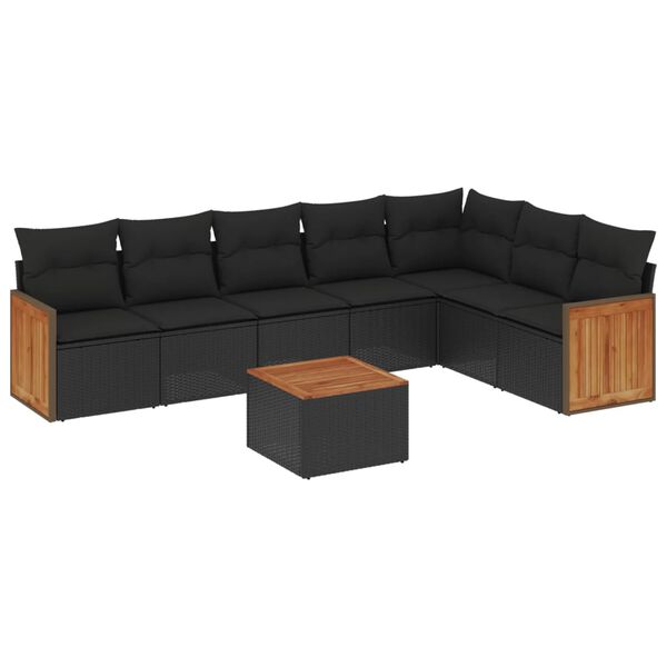 vidaXL 8 Piece Garden Sofa Set with Cushions Black Poly Rattan