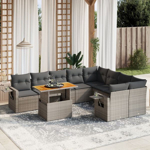 vidaXL 10 Piece Garden Sofa Set with Cushions Grey Poly Rattan