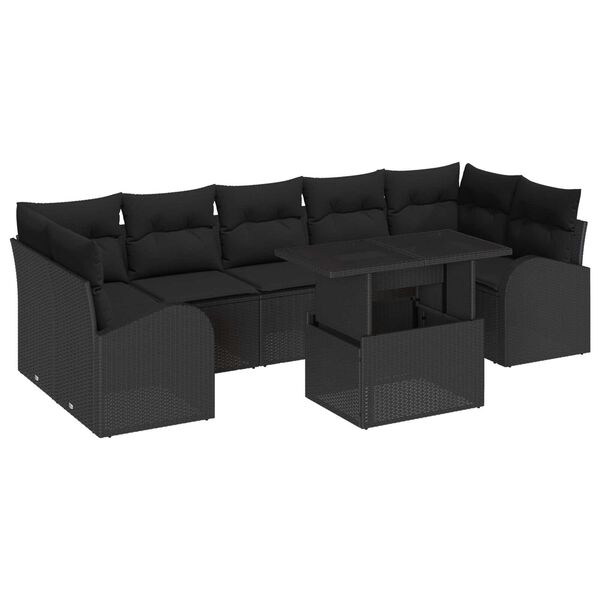 vidaXL Garden Sofa Set with Cushion Manual 8 pcs Black Poly Rattan