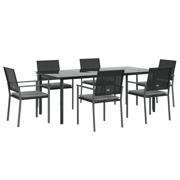 vidaXL 7 Piece Garden Dining Set with Cushions Poly Rattan and Steel