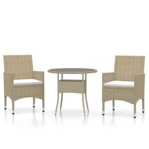 vidaXL 3 Piece Garden Dining Set Poly Rattan Beige
