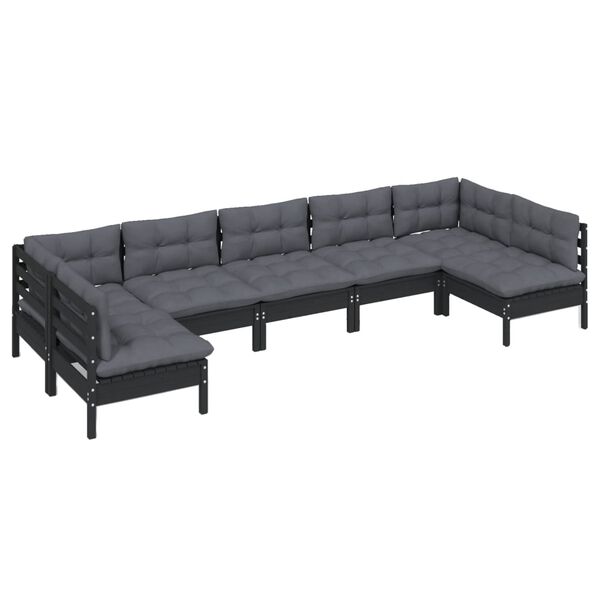 vidaXL 7 Piece Garden Lounge Set with Cushions Black Solid Pinewood