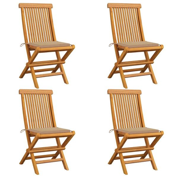 vidaXL Garden Chairs with Beige Cushions 4 pcs Solid Teak Wood