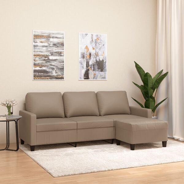 vidaXL 3-Seater Sofa with Footstool Cappuccino 180 cm Faux Leather