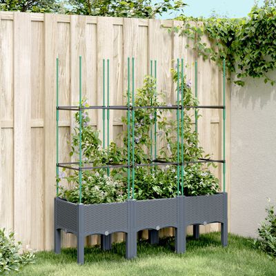 vidaXL Garden Planter with Trellis Grey 120x40x142.5 cm PP