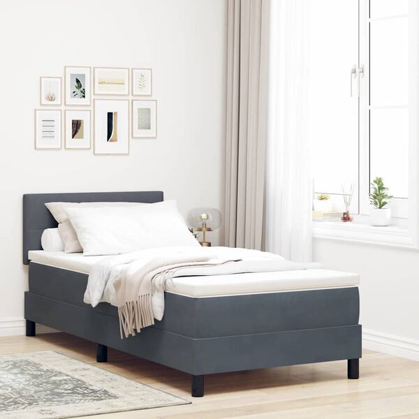 vidaXL Box Spring Bed Dark Grey and White 107 x 203 cm Fabric