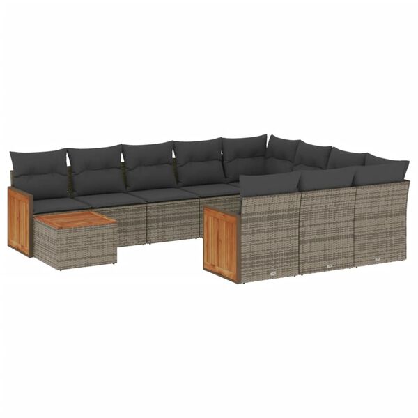 vidaXL 11 Piece Garden Sofa Set with Cushions Grey Poly Rattan