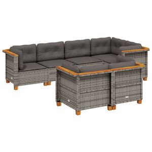 vidaXL 7 Piece Garden Sofa Set with Cushions Grey Poly Rattan