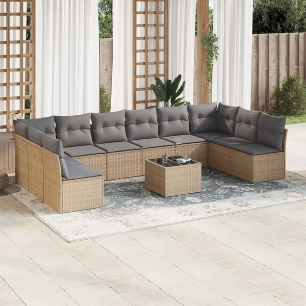 vidaXL 11 Piece Garden Sofa Set with Cushions Beige Poly Rattan