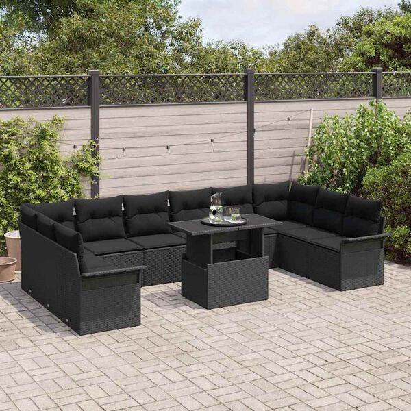 vidaXL Garden Sofa Set with Cushion 11 pcs Black Poly rattan
