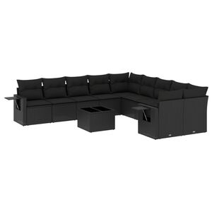 vidaXL 11 Piece Garden Sofa Set with Cushions Black Poly Rattan