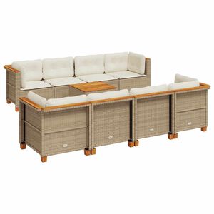 vidaXL 9 Piece Garden Sofa Set with Cushions Beige Poly Rattan
