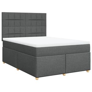 vidaXL Box Spring Bed with Mattress Dark Grey Queen Fabric