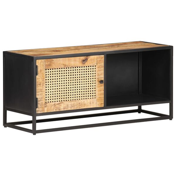 vidaXL TV Cabinet 90x30x40 cm Rough Mango Wood and Natural Cane