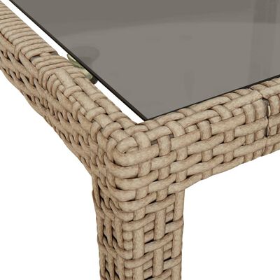 vidaXL Garden Table 90x90x75 cm Tempered Glass and Poly Rattan Beige
