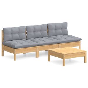 vidaXL 4 Piece Garden Lounge Set with Grey Cushions Pinewood