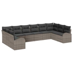 vidaXL Garden Sofa Set with Cushion 10 pcs Grey Poly Rattan