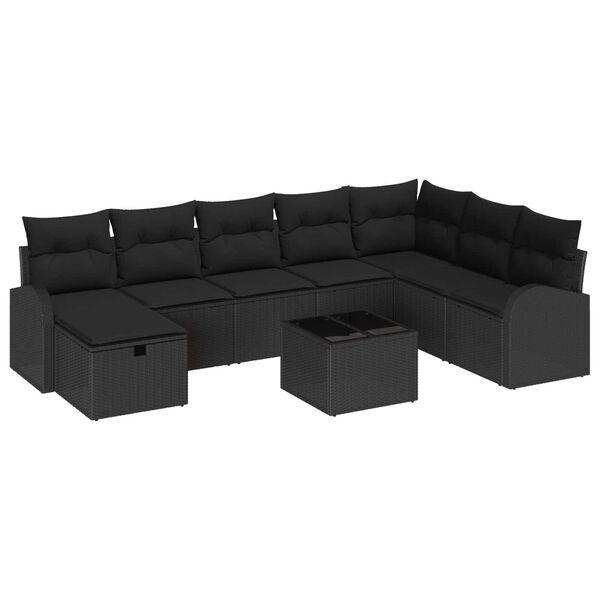 vidaXL Sofa Set with Cushion with Storage 9 pcs Black Poly Rattan