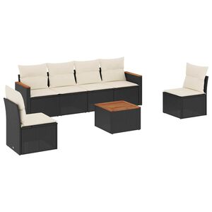 vidaXL 7 Piece Garden Sofa Set with Cushions Black Poly Rattan