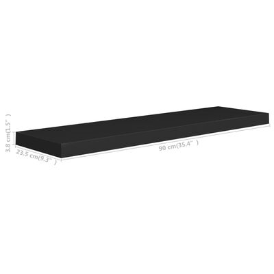 vidaXL Floating Wall Shelves 2 pcs Black 90x23.5x3.8 cm MDF