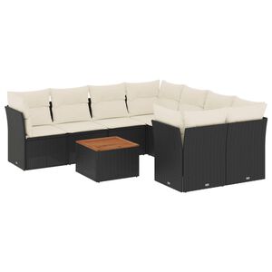 vidaXL 9 Piece Garden Sofa Set with Cushions Black Poly Rattan