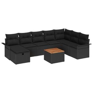 vidaXL Garden Sofa Set with Cushion 9 pcs Black Poly Rattan