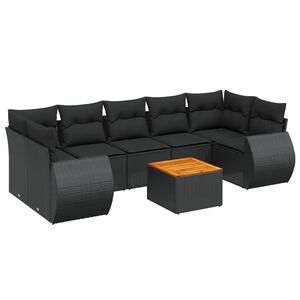 vidaXL 8 Piece Garden Sofa Set with Cushions Black Poly Rattan