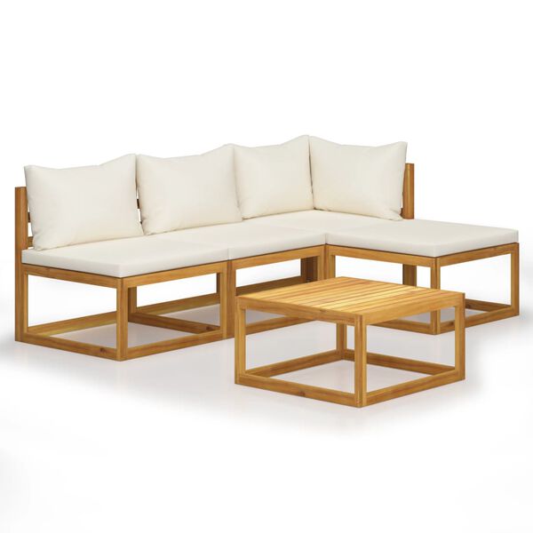 vidaXL 5 Piece Garden Lounge Set with Cushion Cream Solid Acacia Wood