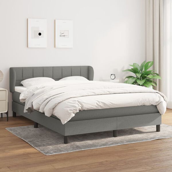 vidaXL Box Spring Bed with Mattress Dark Grey 137x187 cm Double Size Fabric