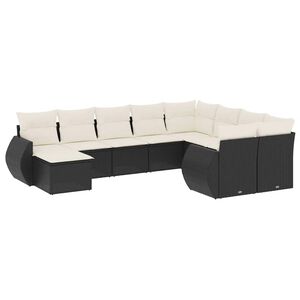 vidaXL 10 Piece Garden Sofa Set with Cushions Black Poly Rattan