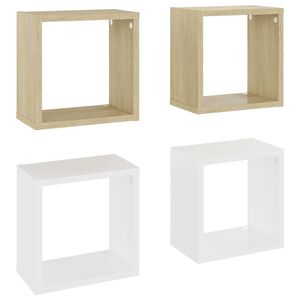 vidaXL Wall Cube Shelves 4 pcs White and Sonoma Oak 26x15x26 cm
