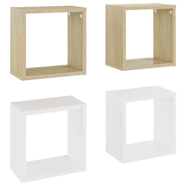 vidaXL Wall Cube Shelves 4 pcs White and Sonoma Oak 26x15x26 cm