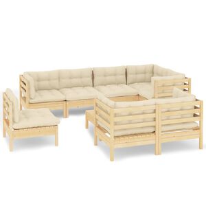 vidaXL 9 Piece Garden Lounge Set with Cream Cushions Solid Pinewood