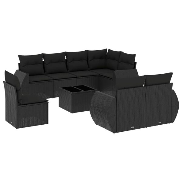 vidaXL 9 Piece Garden Sofa Set with Cushions Black Poly Rattan