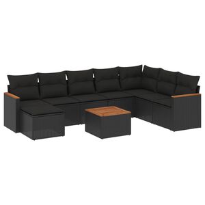 vidaXL 9 Piece Garden Sofa Set with Cushions Black Poly Rattan
