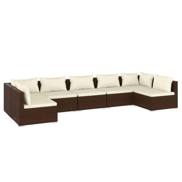 vidaXL 7 Piece Garden Lounge Set with Cushions Poly Rattan Brown