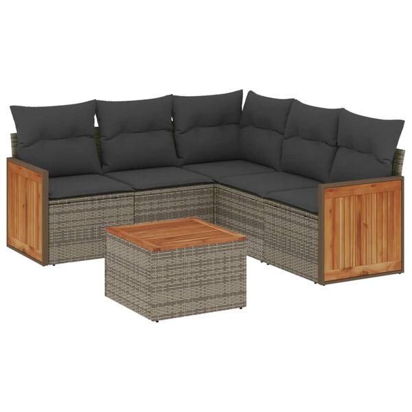 vidaXL 6 Piece Garden Sofa Set with Cushions Grey Poly Rattan