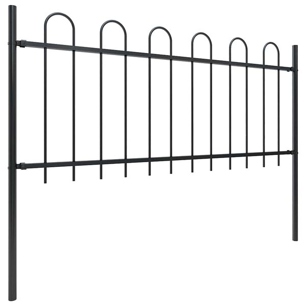 vidaXL Garden Fence with Hoop Top Steel 181x100 cm Black