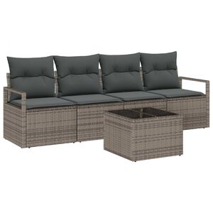 vidaXL Sofa Set with Cushion with Storage 5 pcs Grey Poly Rattan