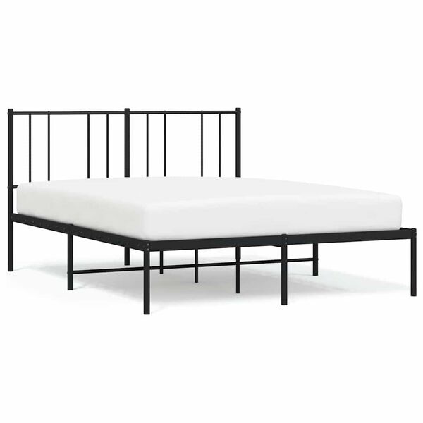 vidaXL Metal Bed Frame without Mattress with Headboard Black 150x200cm