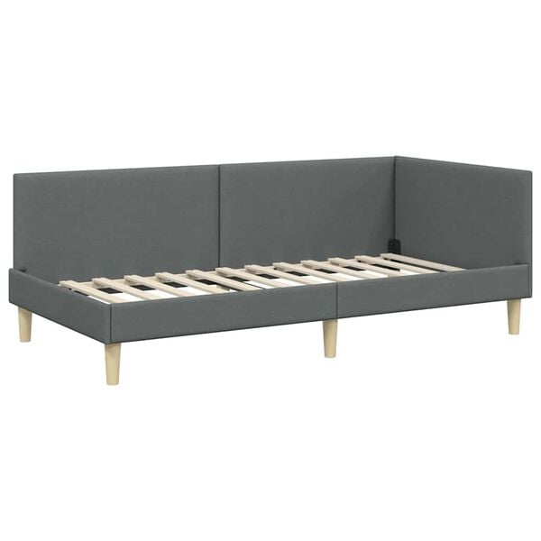vidaXL Corner Bed Frame with Headboard Dark Grey 90 cm x 190 cm Velvet