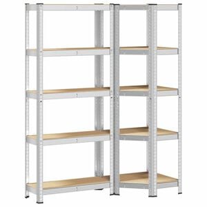 vidaXL 2 Piece 5-Layer Shelves Set Silver Steel&Engineered Wood